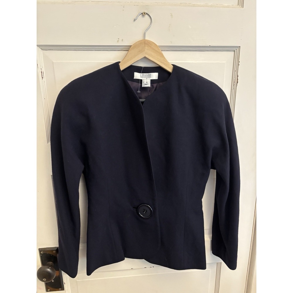 I.Magnin Vintage Women's Navy Pure Wool One Button Blazer Lined Size 4